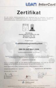 Bestatter Ingolstadt, Joachim Männer, Zertifikat DIN EN ISO 9001:2008