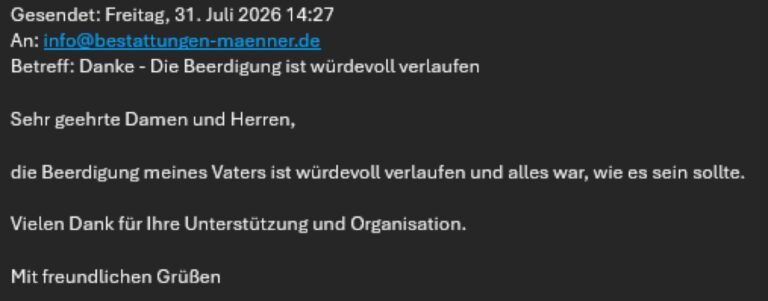 Dankschreiben 1 von Angehörigen an Bestattungen Joachim Männer
