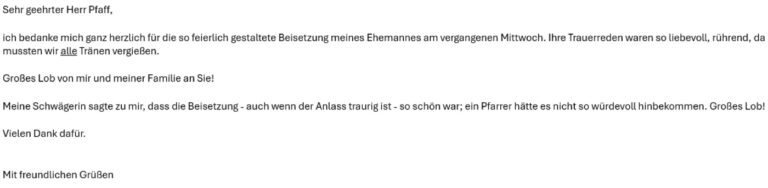 Dankschreiben 7 von Angehörigen an Bestattungen Joachim Männer