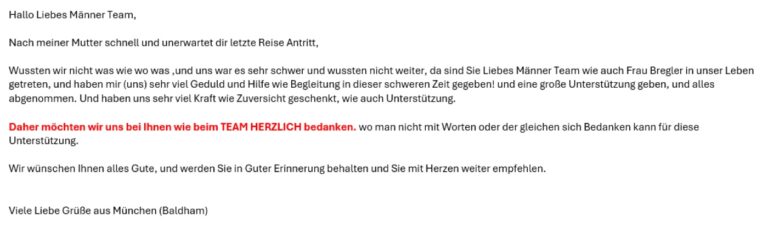 Dankschreiben 8 von Angehörigen an Bestattungen Joachim Männer