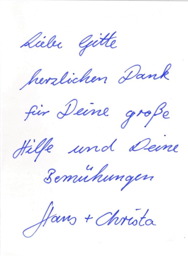 Dankschreiben von Angehörigen an Bestattungen Joachim Männer